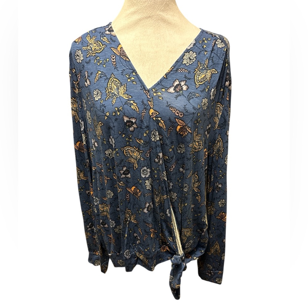 Floral V-Neck Blue Women's Top